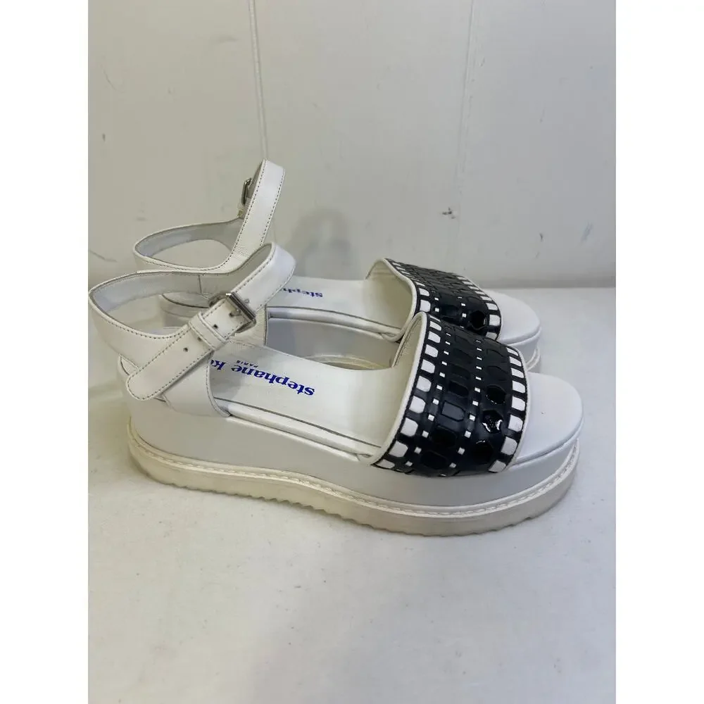 Stephane Kelian Platform Sandals in White/Black Size 39 or US Size 8-8.5